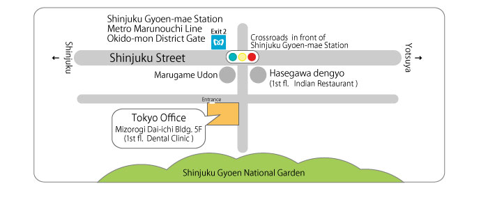 The map of Tokyo Office of Bridx Corporation.